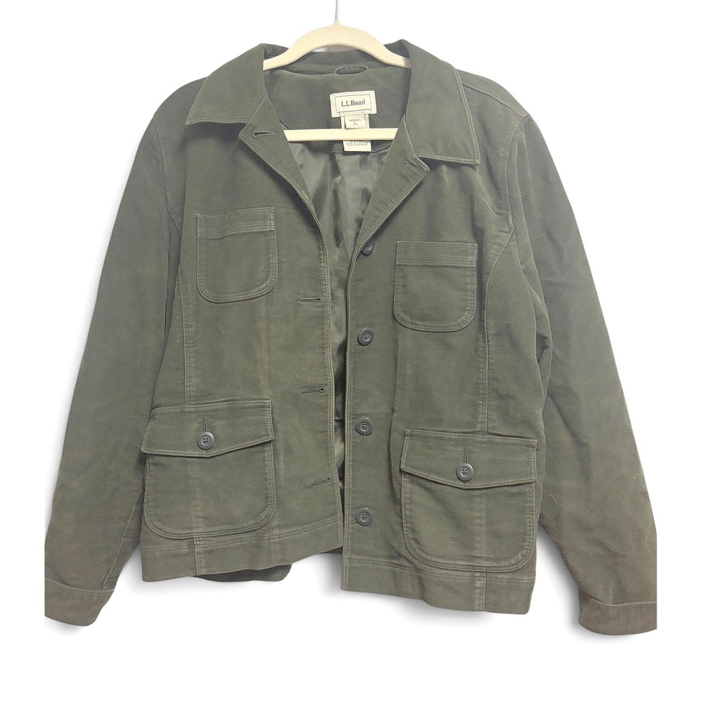 LL Bean Barn Jacket Utility Olive Green Cotton Canvas Chore Coat Large L